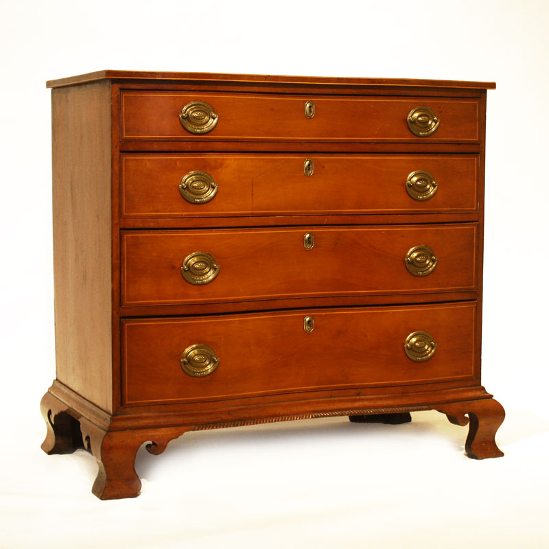 CHIPPENDALE CHERRY INLAID REVERSE SERPENTINE CHEST