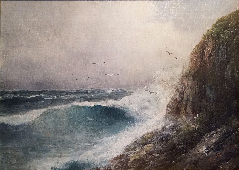 Crashing Waves by O.F. Baker, oil on canvas
